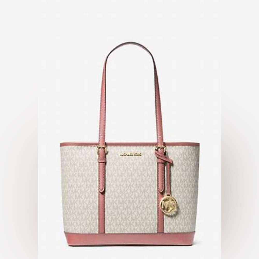 Michael Kors Small Jet Set Travel Tote Pink and Cream NWT